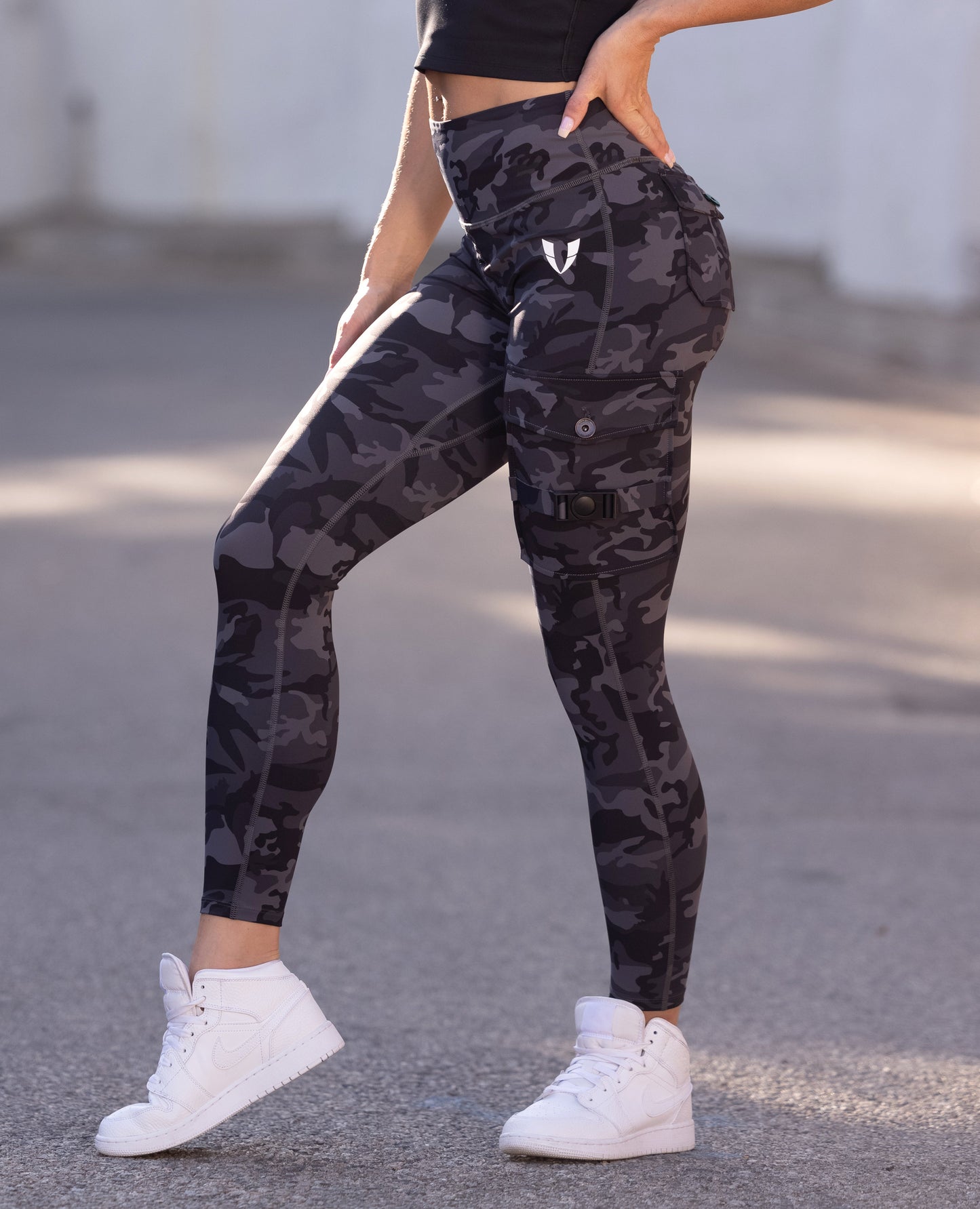 Demi - Grey Camo Cargo Fitness Leggings