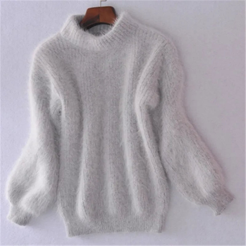 Brenda | Pull-over de style angora vintage : tricoté de manière lâche et unie.