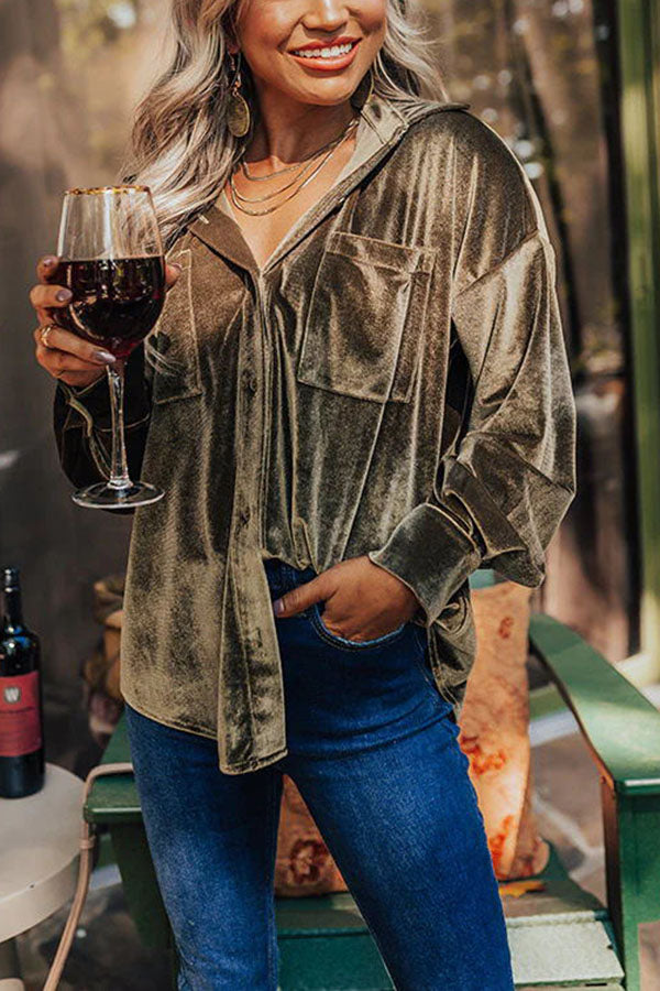 Waldine Blouse | Blouse en velours avec fermeture à boutons et poches