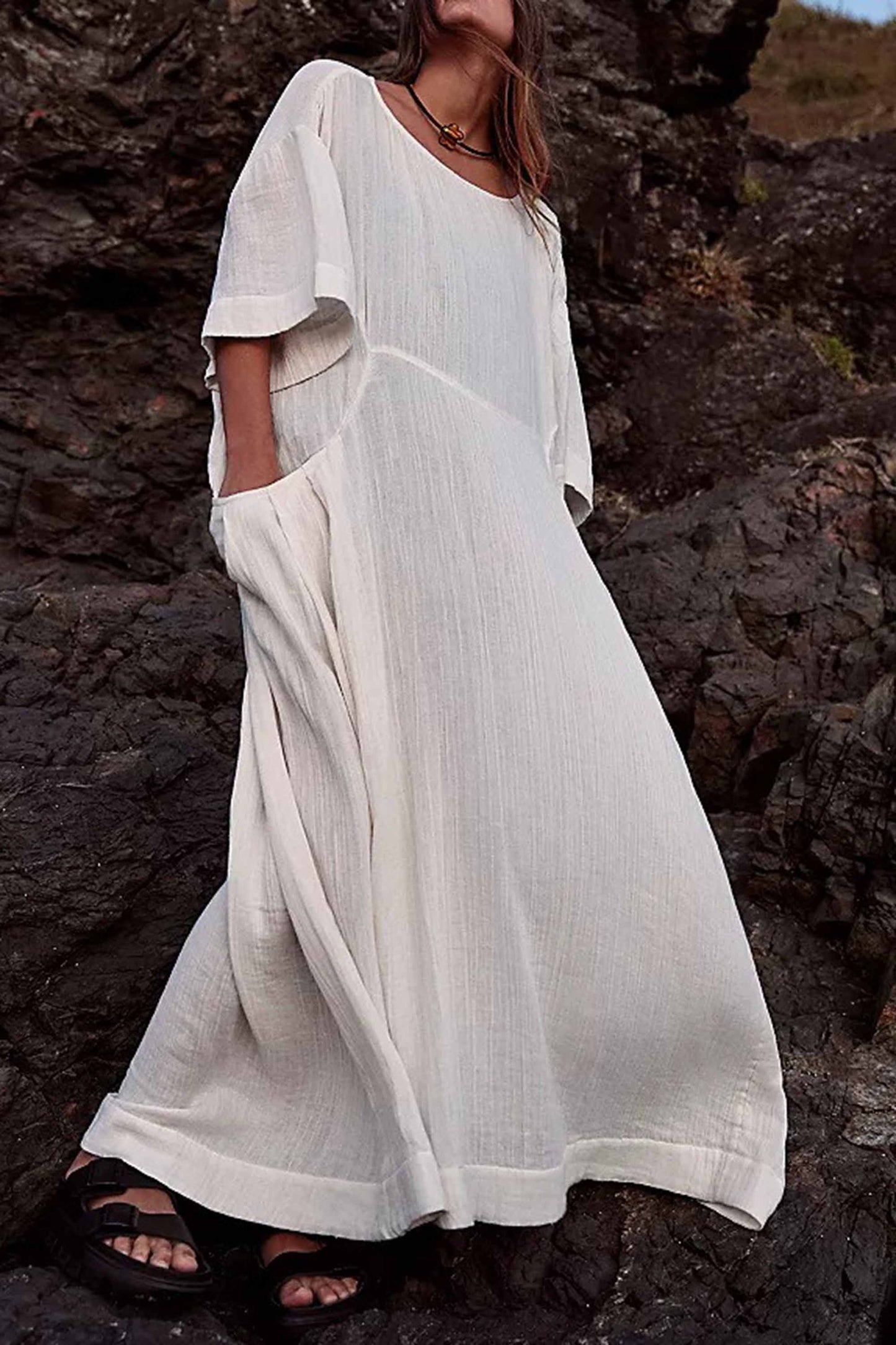 Melinda - Robe tendance ample à manches courtes froissées pour les grandes tailles