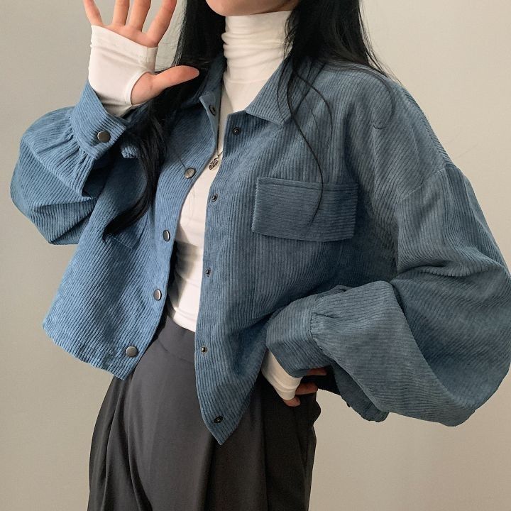 Grace - Veste en Velours Côtelé Bleu Stylée pour Femmes