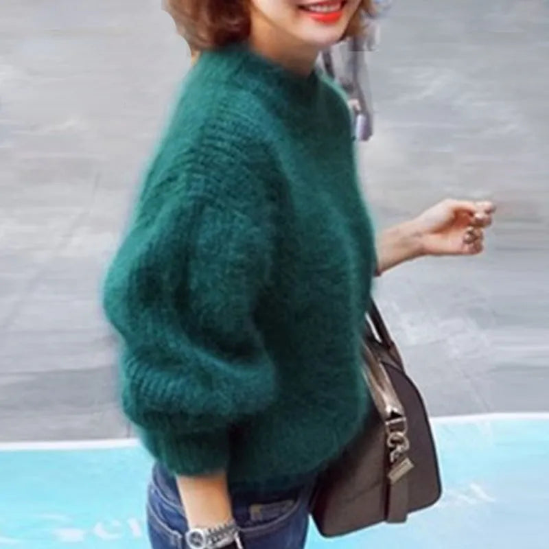 Brenda | Pull-over de style angora vintage : tricoté de manière lâche et unie.