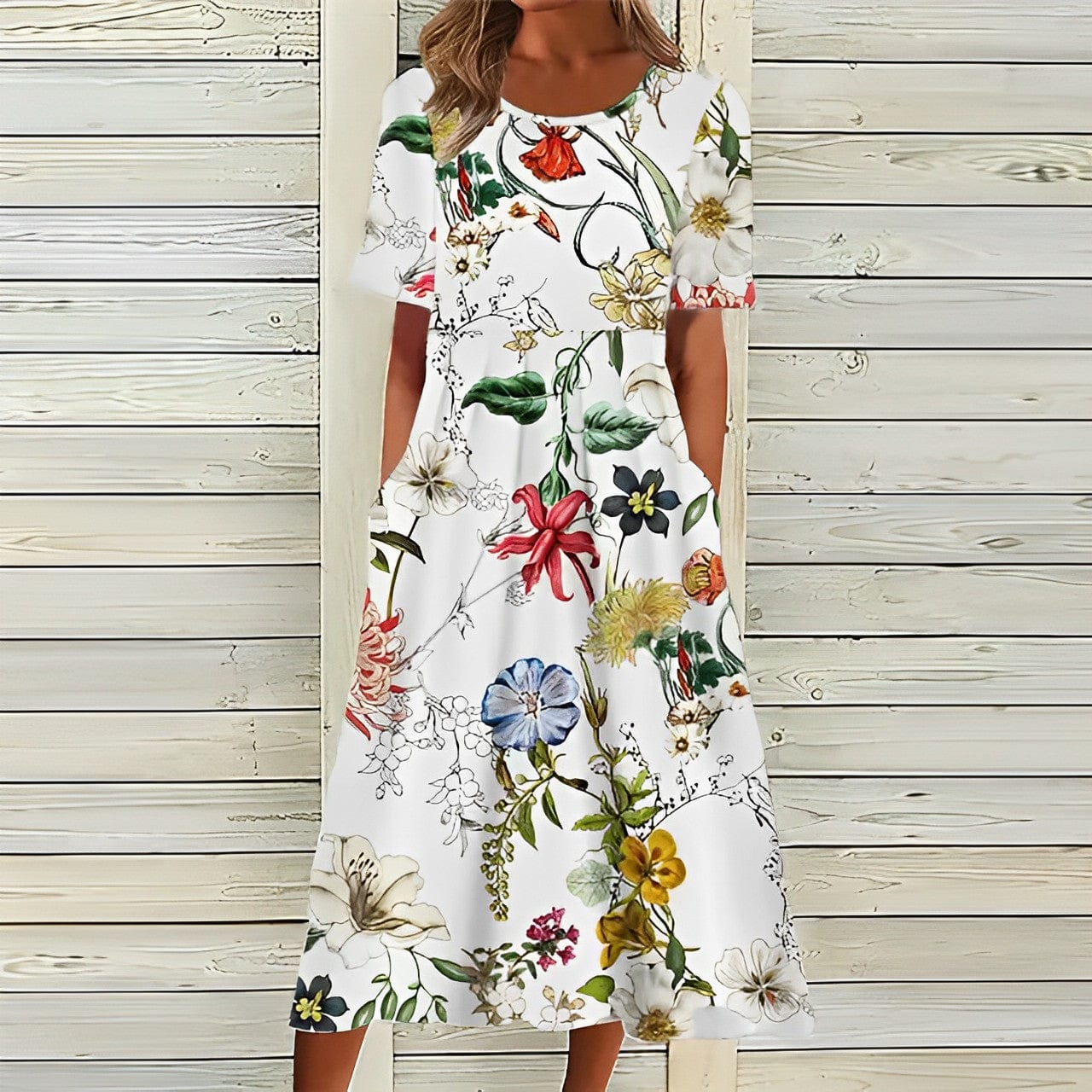 - Robe blanche élégante avec motif floral