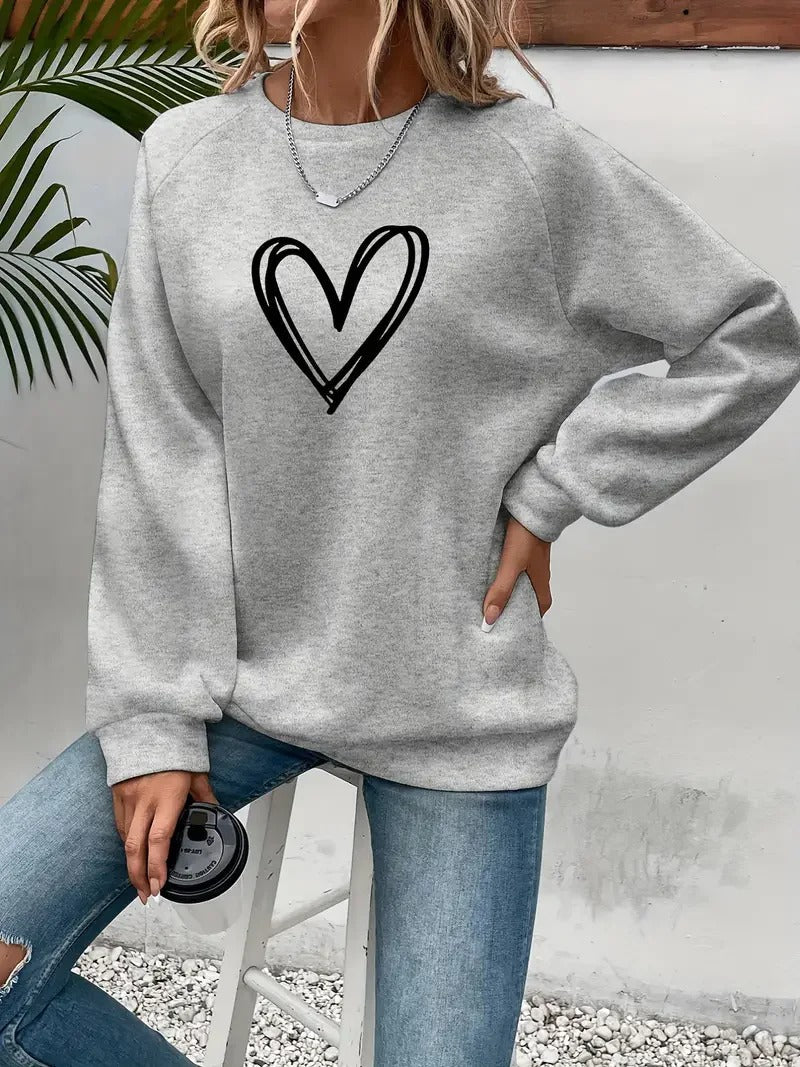 Jessica - Sweat surdimensionné avec motif cœur pour femme