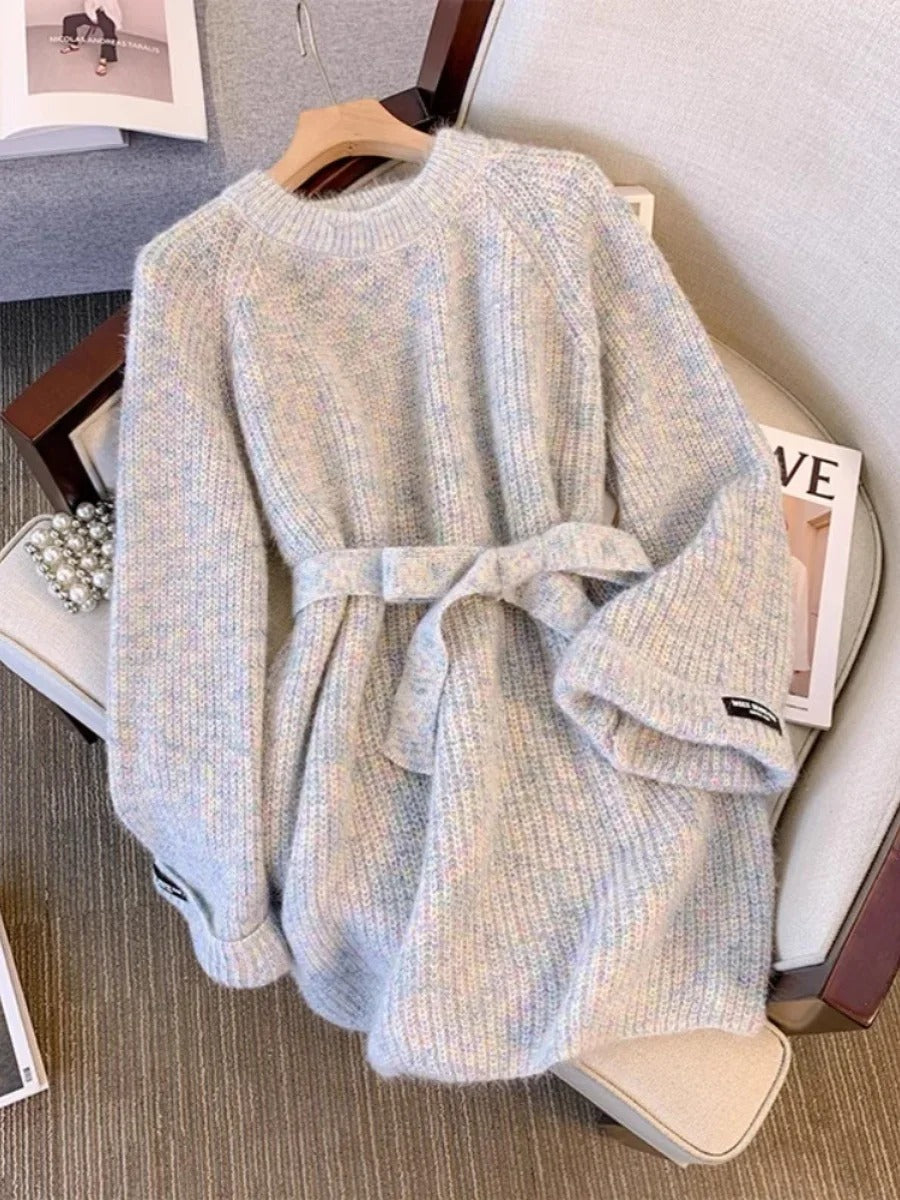 Vina - Pull décontracté en maille avec ceinture pour femme