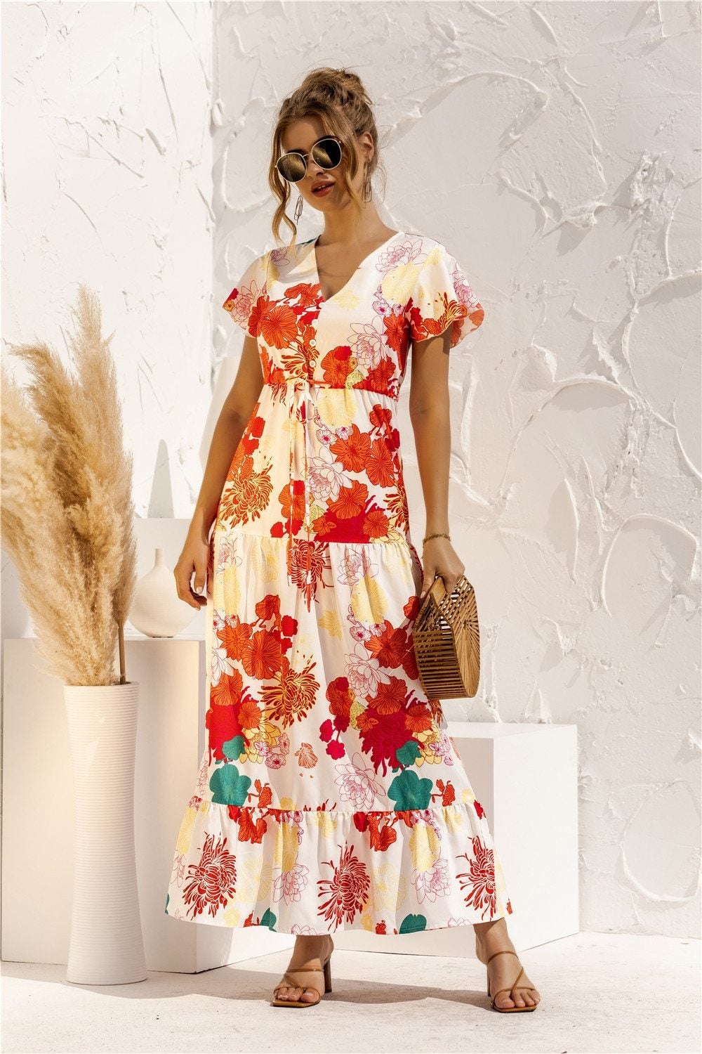 "Kailani" Élégante robe longue de créateur à imprimé floral.
