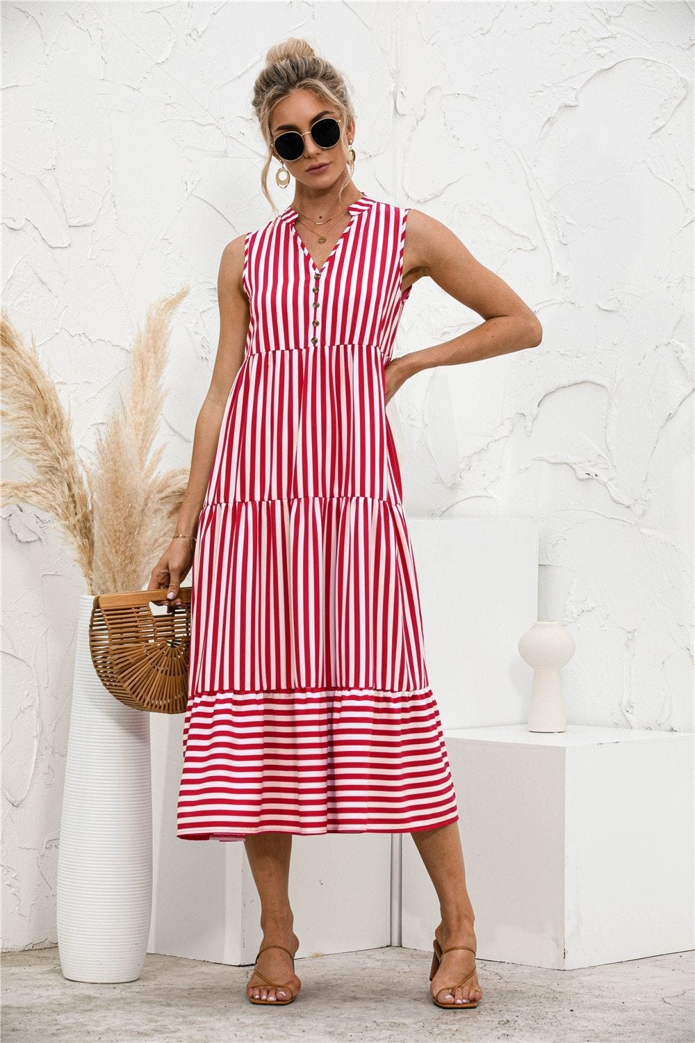 "Nedda" Robe de créateur à rayures