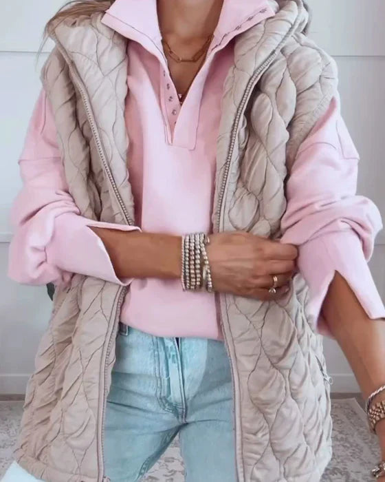 Décontracté - veste simple sans manches avec fermeture à friction et capuche