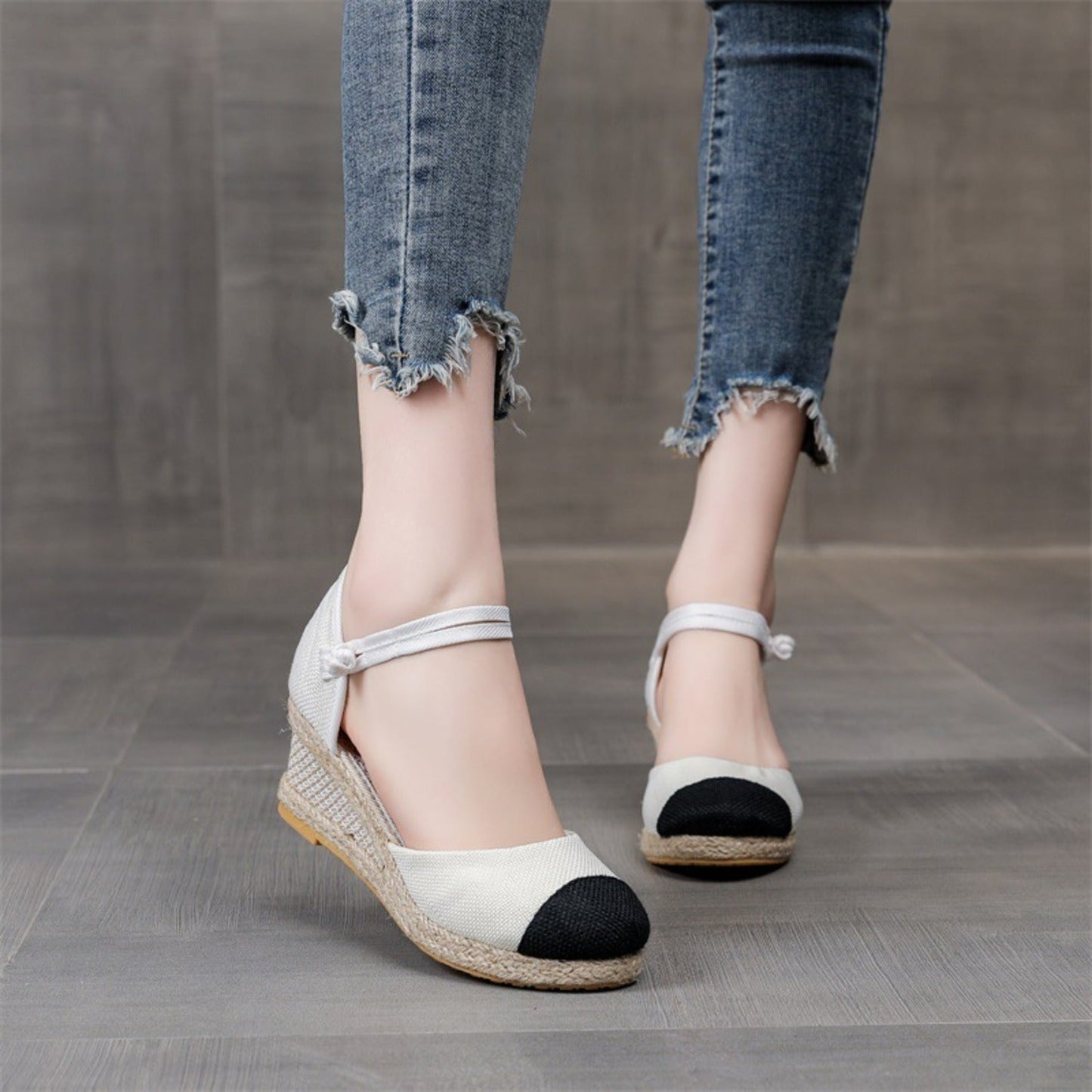 Sophie | Espadrilles avec bride de cheville et embouts contrastés