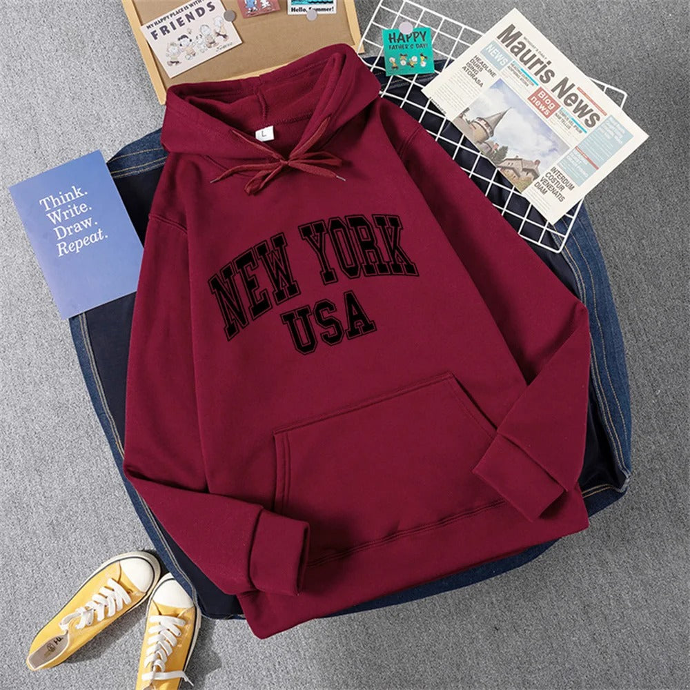 George - Sweat à capuche en laine polaire avec imprimé NEW YORK USA pour femmes