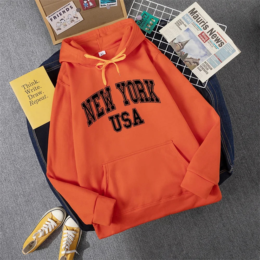 George - Sweat à capuche en laine polaire avec imprimé NEW YORK USA pour femmes