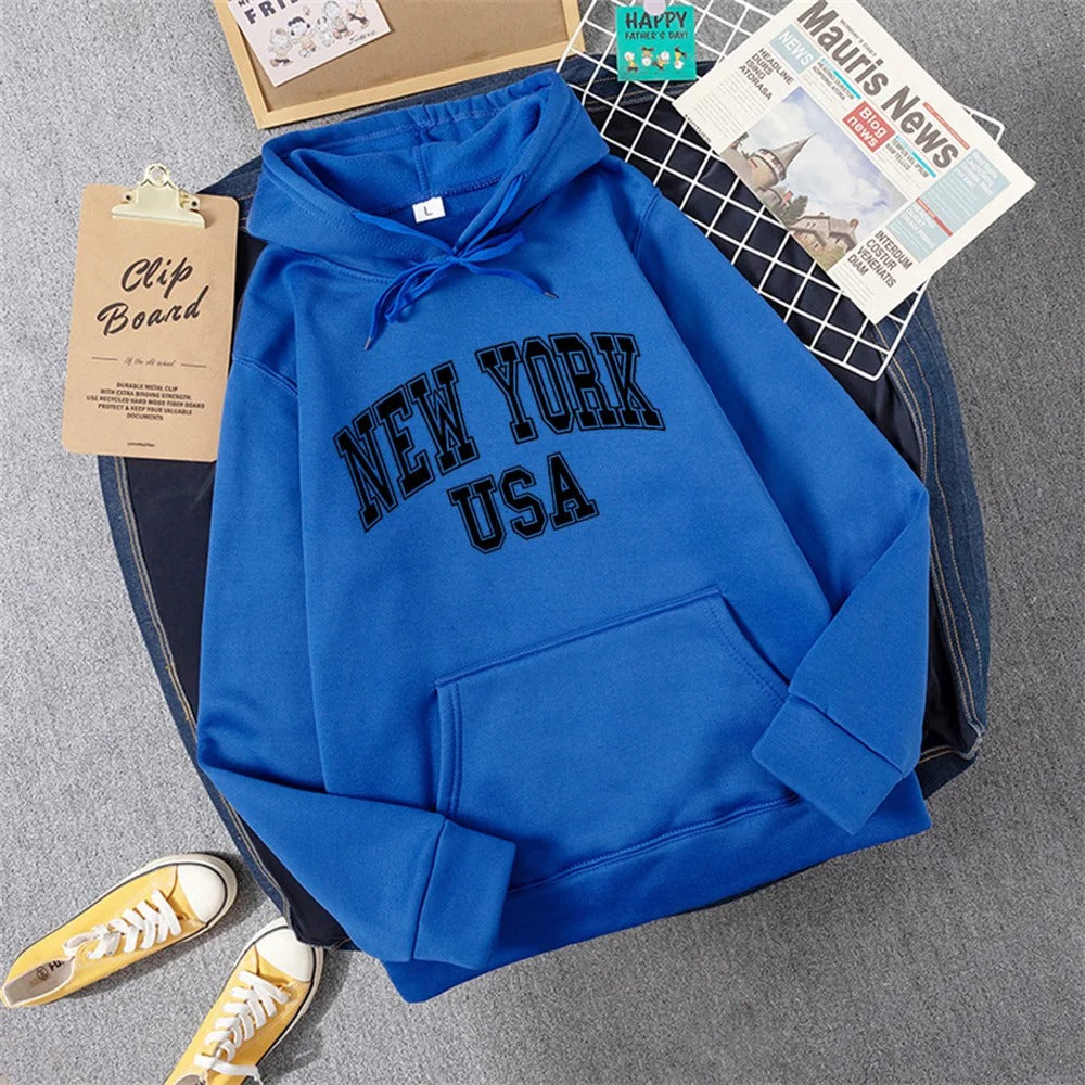 George - Sweat à capuche en laine polaire avec imprimé NEW YORK USA pour femmes