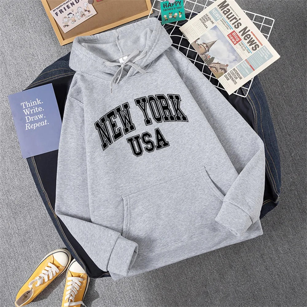 George - Sweat à capuche en laine polaire avec imprimé NEW YORK USA pour femmes