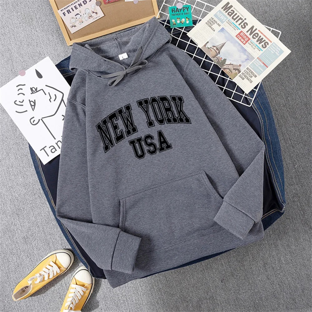 George - Sweat à capuche en laine polaire avec imprimé NEW YORK USA pour femmes
