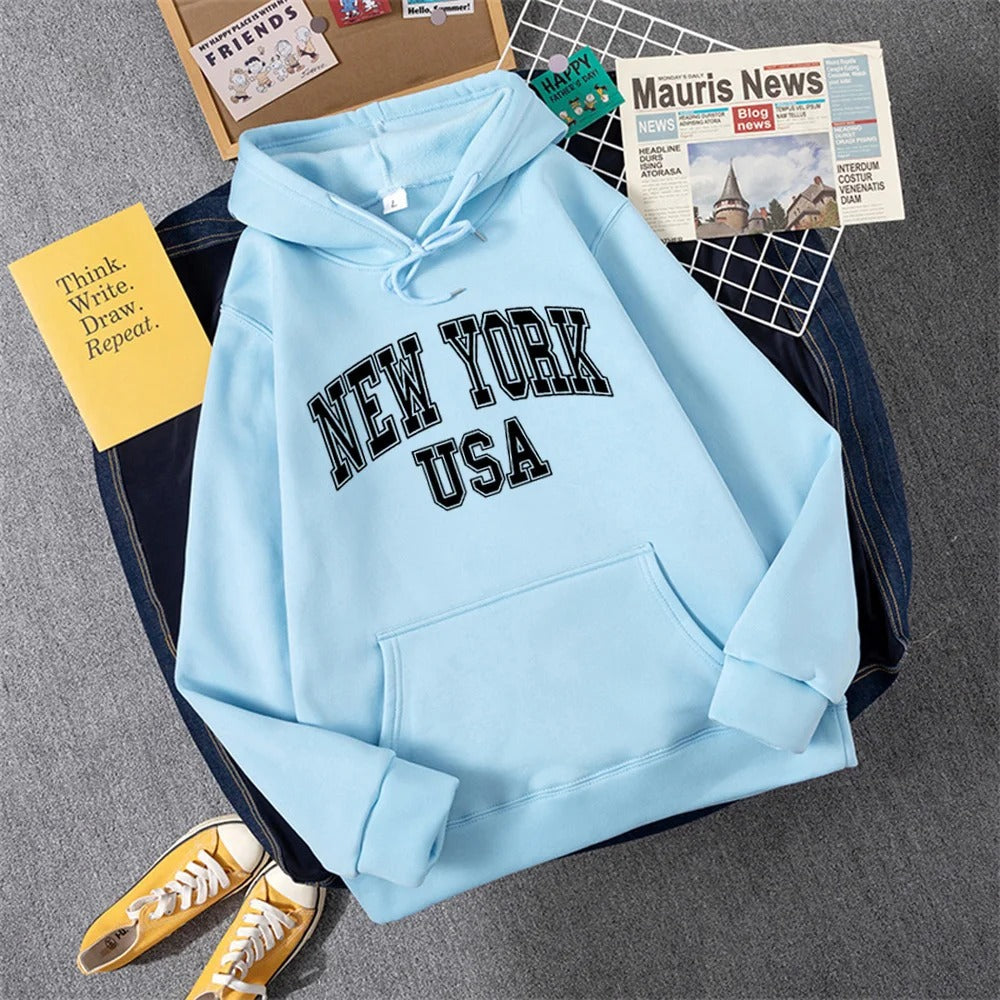 George - Sweat à capuche en laine polaire avec imprimé NEW YORK USA pour femmes