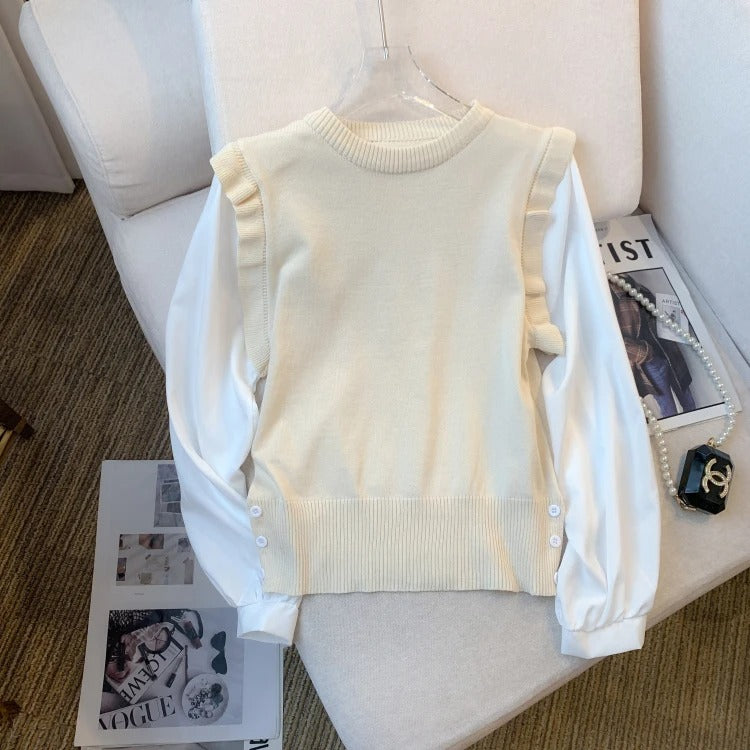 Amalia - Gilet tricoté avec détail à volants pour femmes