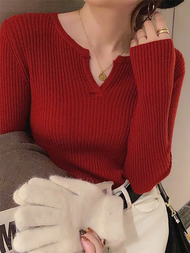 Pearl- Ladies monochrome rib knit sweater
