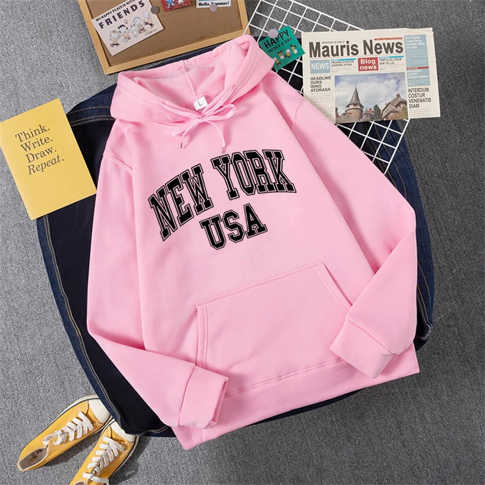 George - Sweat à capuche en laine polaire avec imprimé NEW YORK USA pour femmes