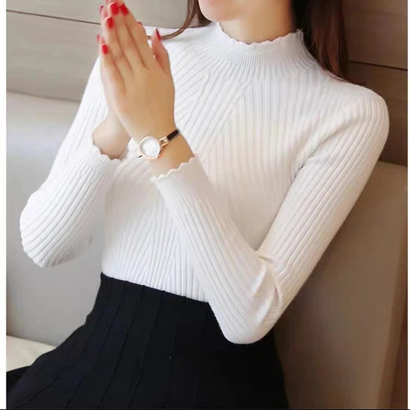 Nanci- sweat femme avec col haut et volants