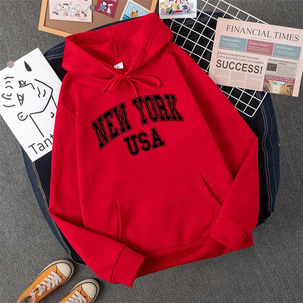 George - Sweat à capuche en laine polaire avec imprimé NEW YORK USA pour femmes