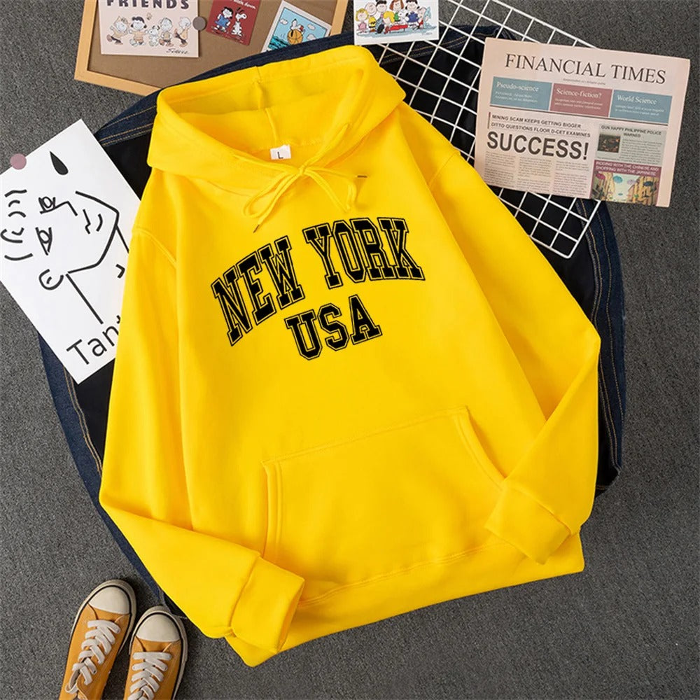 George - Sweat à capuche en laine polaire avec imprimé NEW YORK USA pour femmes