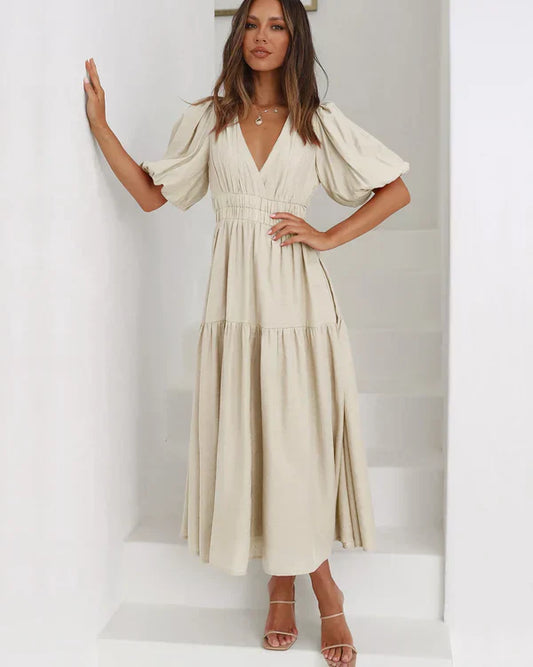 Cleopatra - Robe à col en V avec taille élastiquée