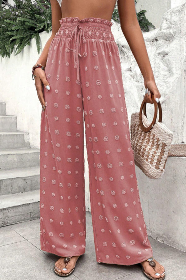 Pantalon jacquard à taille haute et jambes larges
