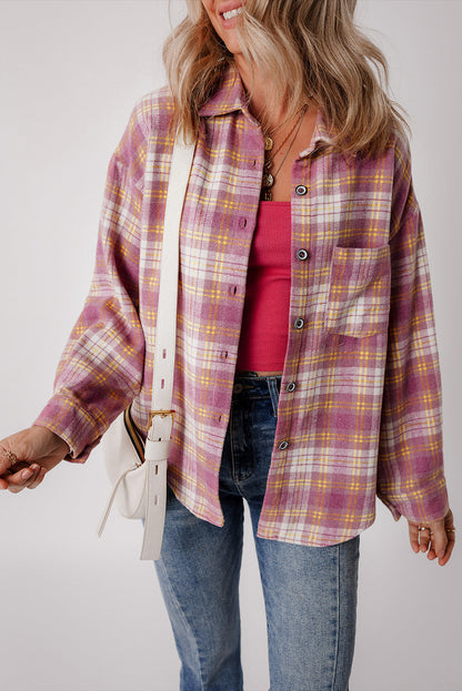 Jovelyn | Veste chemise à carreaux rose chic et décontractée