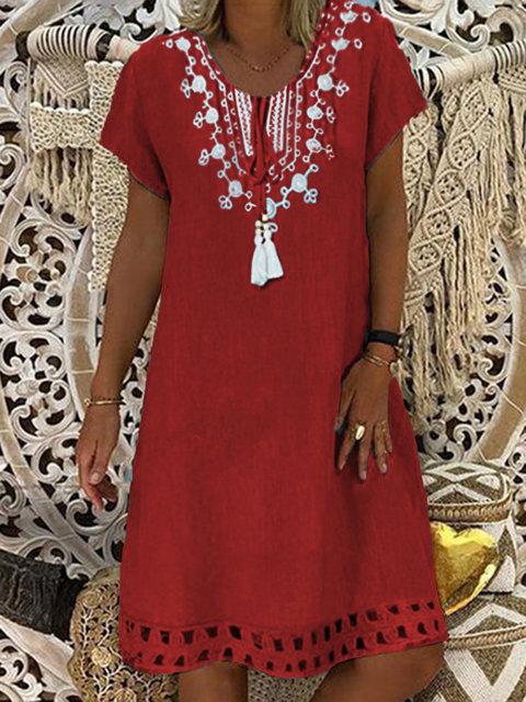 Robe d'été pour femmes, longueur midi, manches courtes, style bohème