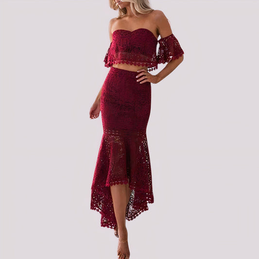 Robe deux pièces avec épaules dénudées en dentelle crochetée - Ailana