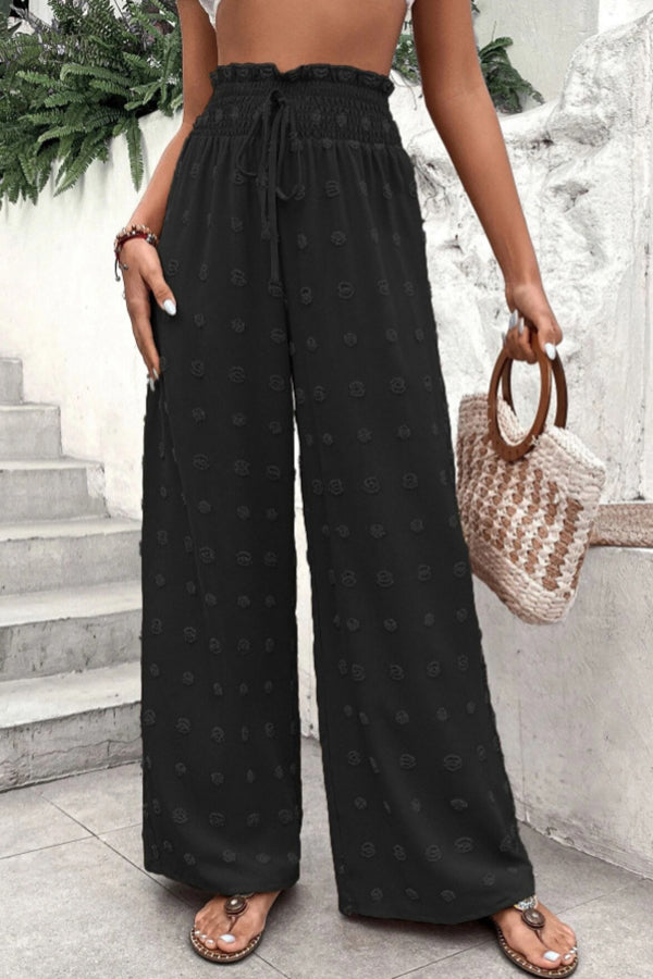 Pantalon jacquard à taille haute et jambes larges