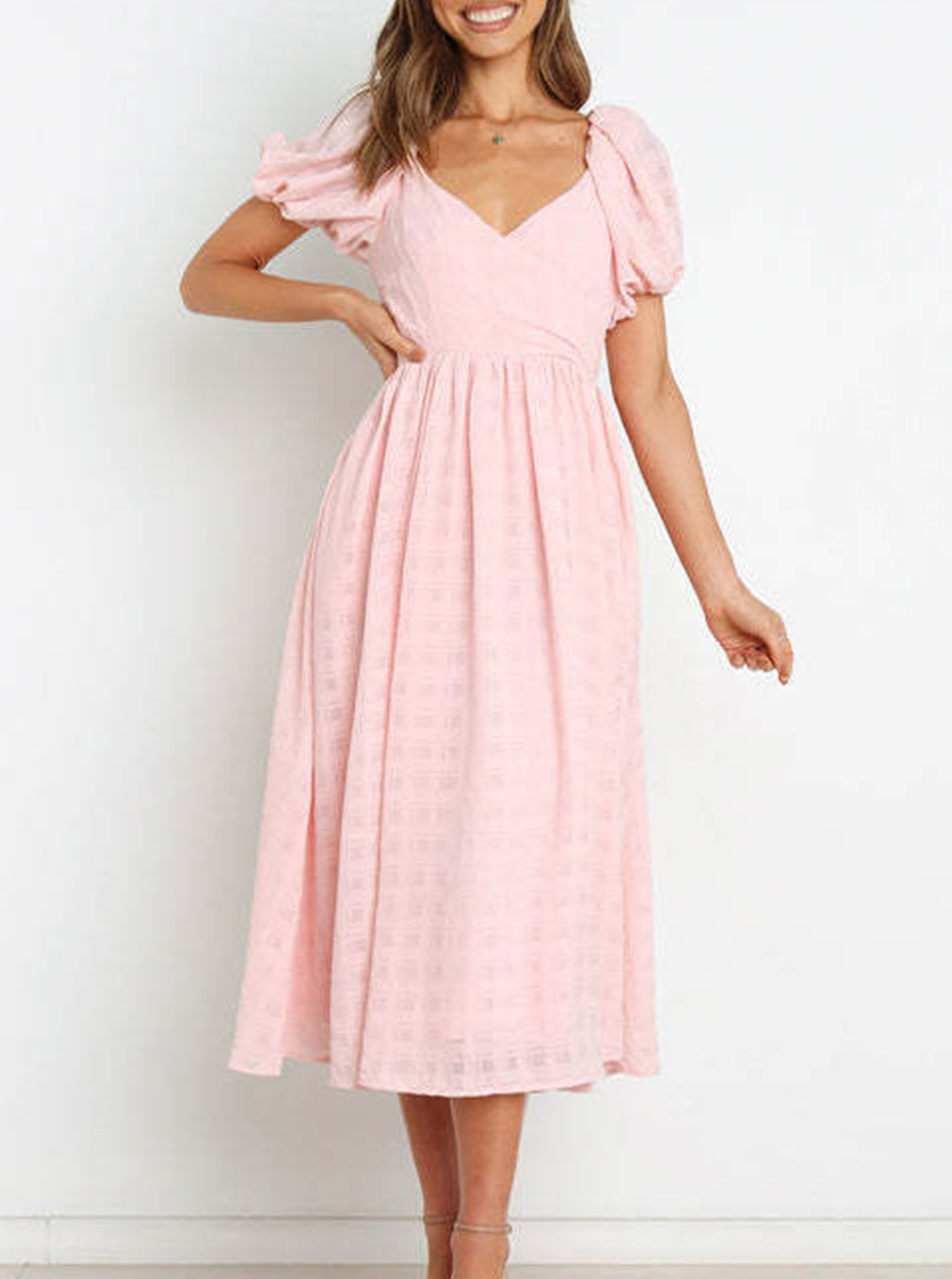 Anaise - Robes avec jupe pastel, encolure carrée et couture fendue unie très tendance