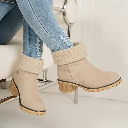 Lotte | Bottines doublées de peluche à talon épais de couleur unie