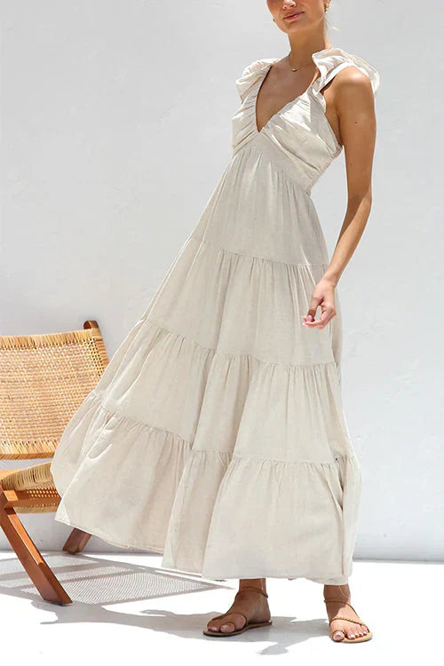 Robe maxi sans manches avec encolure en V et volant