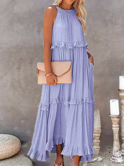 Robe maxi sans bretelles avec volants