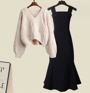 Amelia - Ensemble deux pièces en tricot de haute qualité avec pull et robe sirène pour femme