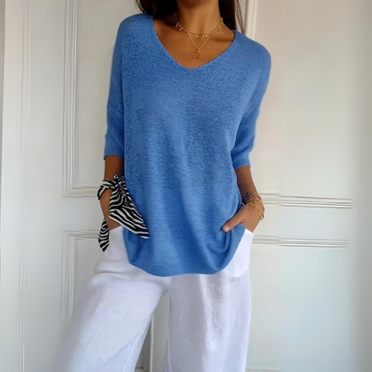 Marij - Pull décontracté à col en V pour femmes