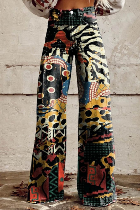 Zoë | Jean large abstrait | Motifs expressifs | Denim de qualité supérieure