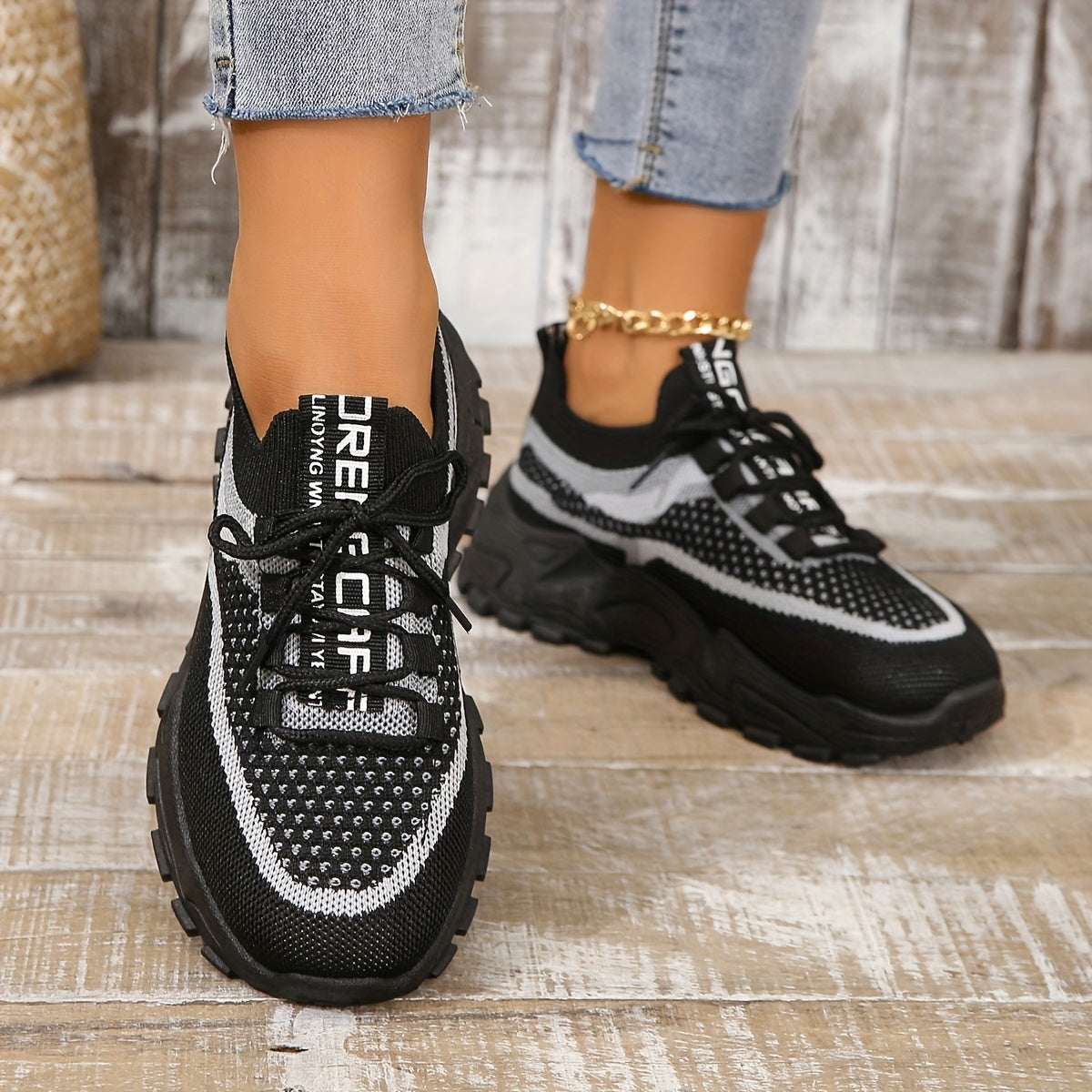 Chaussures de sport d'extérieur respirantes et confortables à couleurs contrastées pour femmes