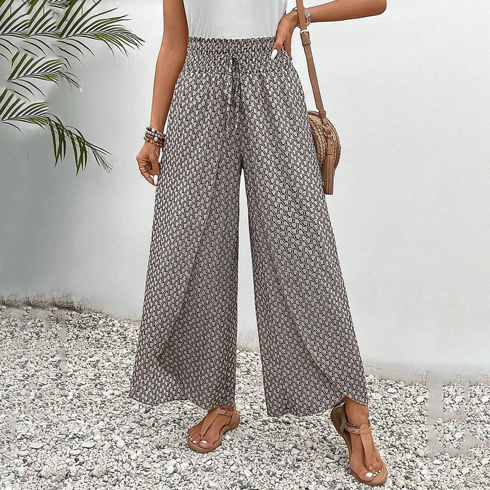 pantalon avec imprimé marron et taille élastiquée