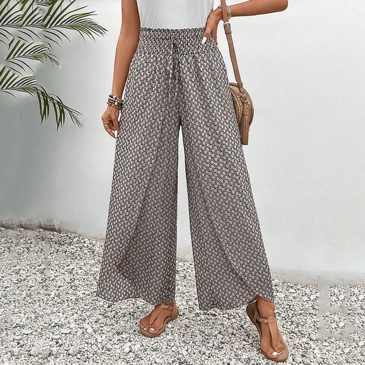 pantalon avec imprimé marron et taille élastiquée
