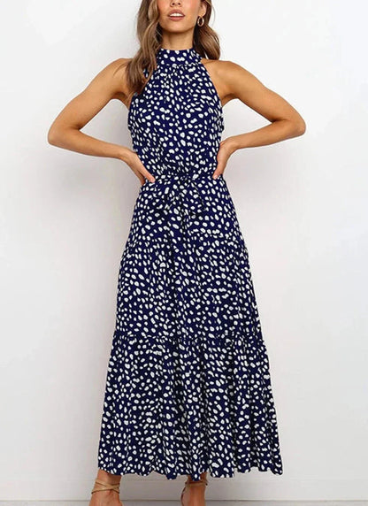 Robe longue imprimée avec nœud à la taille