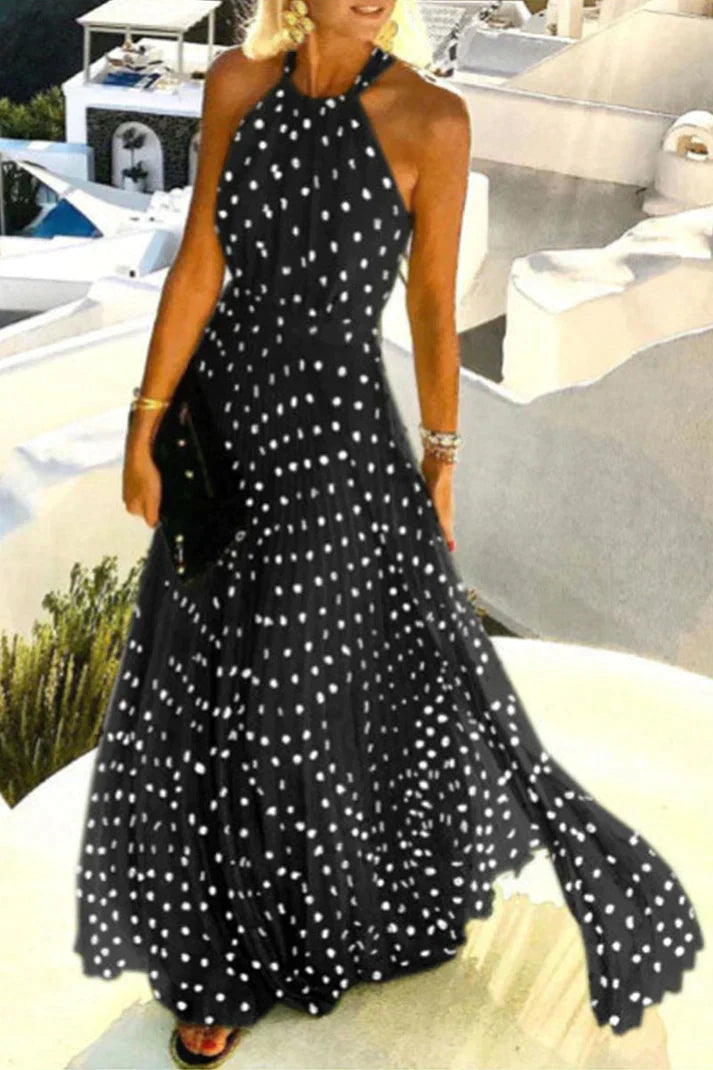 Cassey - Robe plissée dos nu patchwork à imprimé bohème