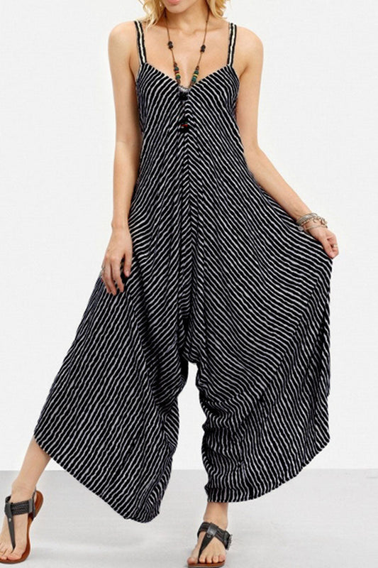 Fashion Casual Striped Patchwork Spaghetti Strap Loose Jumpsuits (Combinaisons à bretelles spaghetti)