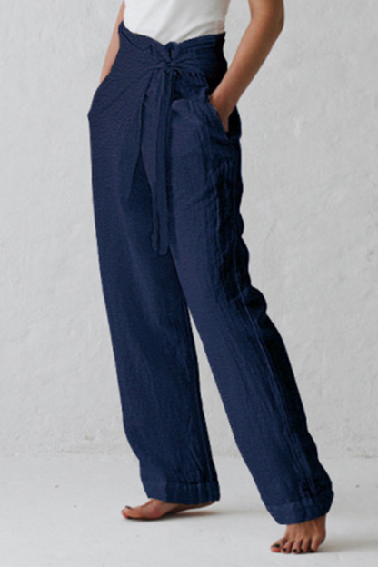 Pantalon droit décontracté à bretelles de couleur unie à taille moyenne (3 couleurs)