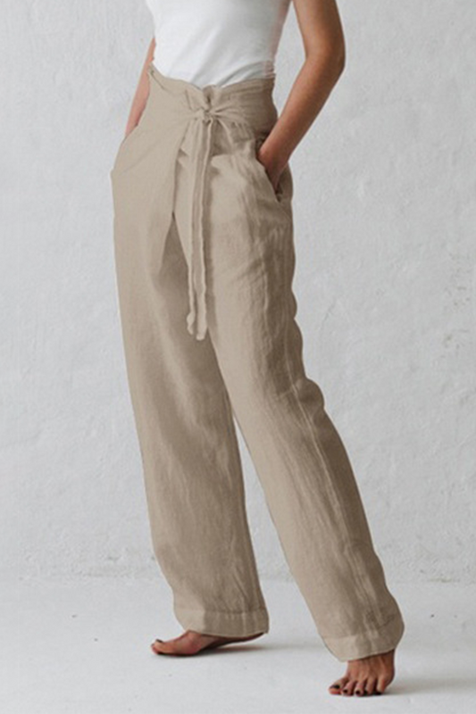 Pantalon droit décontracté à bretelles de couleur unie à taille moyenne (3 couleurs)