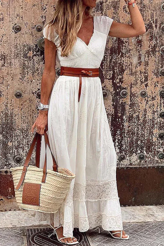 Casual Solid Patchwork V-Neck Waist Skirt Robes