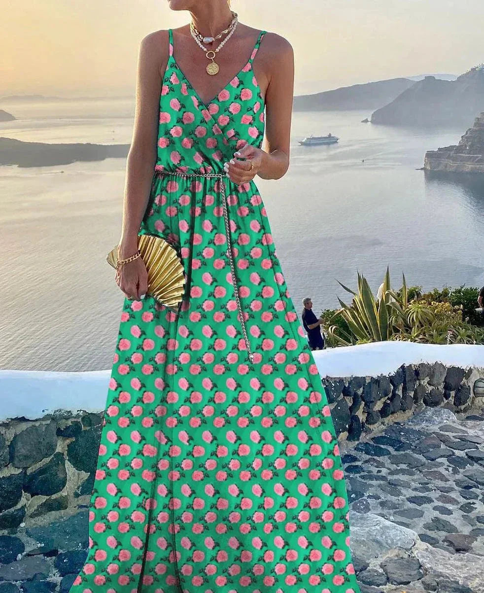 Robe longue colorée avec encolure boutonnée