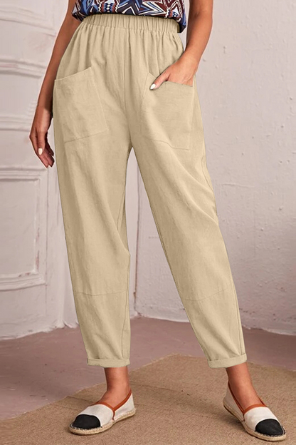 Casual Pantalon de couleur unie à taille moyenne Harlan Patchwork solide