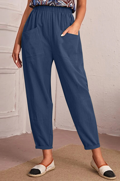 Casual Pantalon de couleur unie à taille moyenne Harlan Patchwork solide